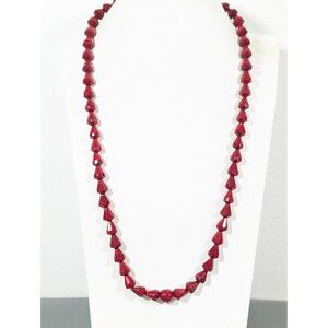 Vintage Red Faceted Glass Teardrop Beaded Strand Necklace 22" MCM
